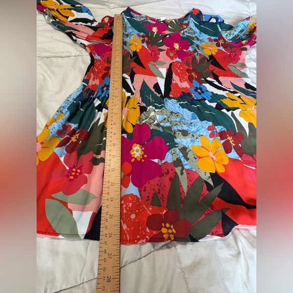 Chloe + Rene floral peplum pleat babydoll top size small bright oversized - Picture 8 of 10